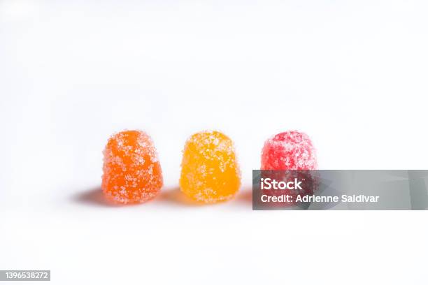Three Cbd Gummy Candy Gumdrops On A White Background Stock Photo - Download Image Now