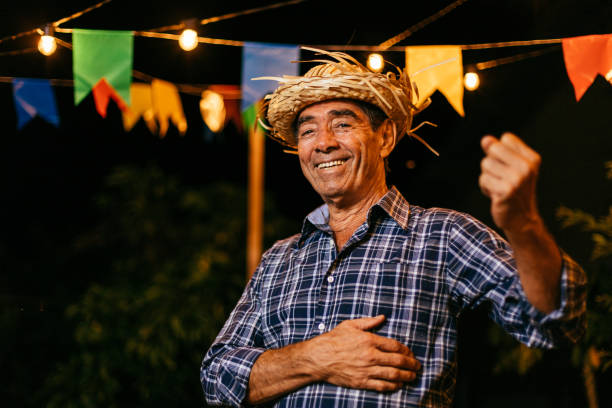 Senior man during typical Brazilian Festa Junina Senior man during typical Brazilian Festa Junina quadrille to stock pictures, royalty-free photos & images