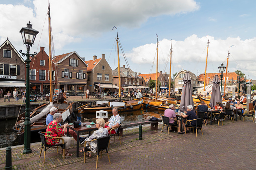 Spakenburg, The Netherlands, 24 August 2021; Old harbor of the fishing village on the former Zuiderzee with old traditional Botter fishing boats.