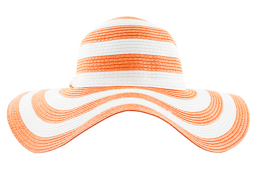 Orange striped sun hat on a white background.