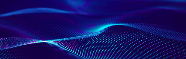 istock Particle stream. Blue wave background with many glowing particles. Information technology background. 3d rendering. 1396541620