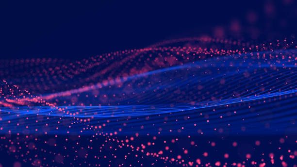 istock Particle stream. Blue wave background with many glowing particles. Information technology background. 3d rendering. 1396542719