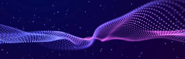 istock Musical wave. Beautiful illustration with connected dots and lines. Digital network background. 3D 1396542724