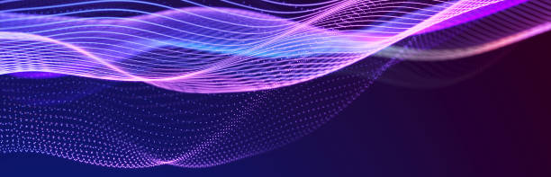 istock Particle stream. Purple wave background with many glowing particles. Information technology background. 3d 1396548128