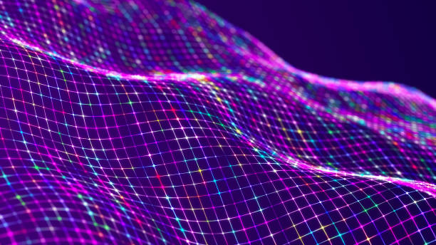 Musical wave. Beautiful illustration with connected dots and lines. Digital network background. 3D