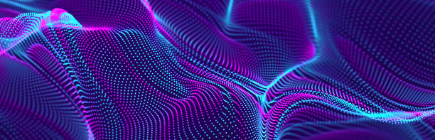 istock Particle stream. Purple wave background with many glowing particles. Information technology background. 3d 1396548216
