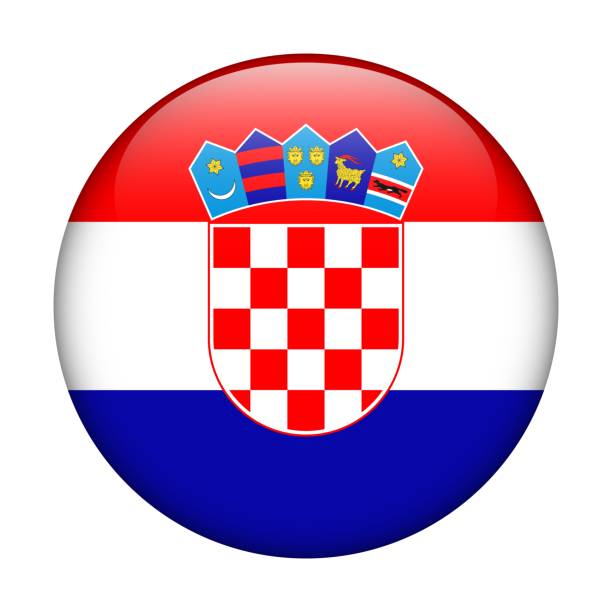 ilustraciones, imágenes clip art, dibujos animados e iconos de stock de bandera nacional de croacia. icono vectorial. botón de cristal para web, aplicación, interfaz de usuario. pancarta brillante. - croatian flag