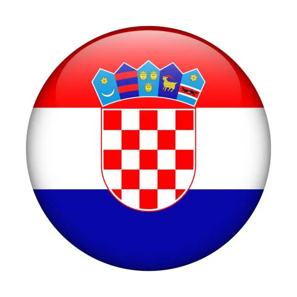 Vector illustration of Croatia National flag. Vector icon. Glass button for web, app, ui. Glossy banner.