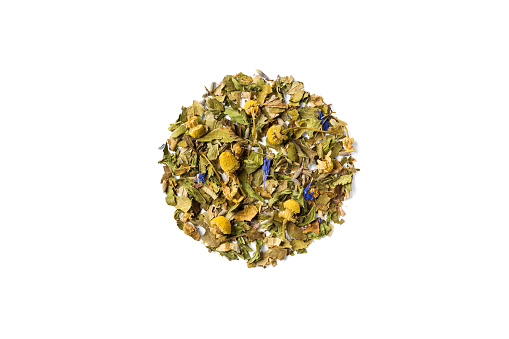 Loose leaf lemongrass tea with herbal and fruits isolated on white