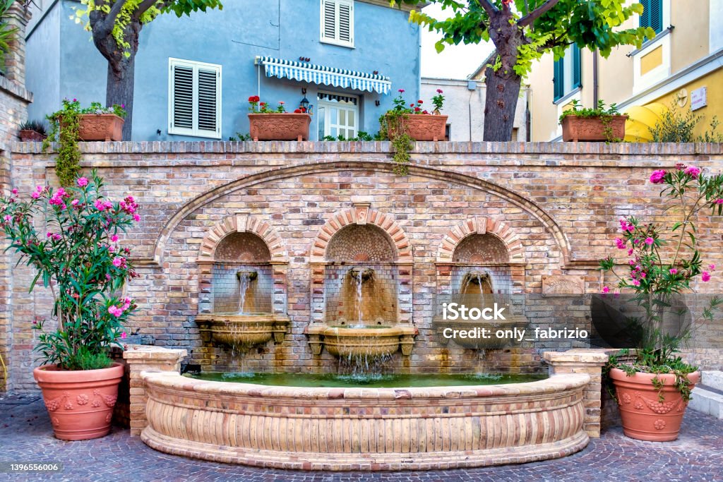Fountain Fountain in the historical center of Silvi Paese, Abruzzo, Italy Abruzzo Stock Photo