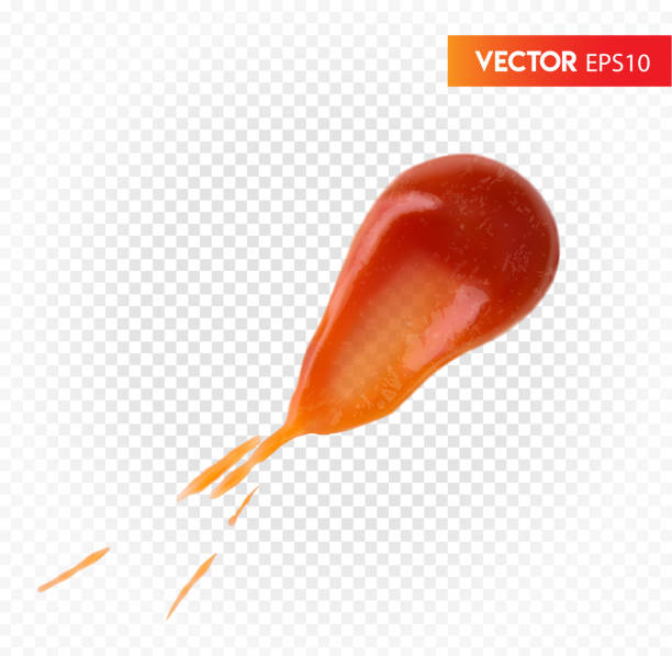 RGB Beautiful drop of ketchup. Vector illustration on a transparent background. ketchup-splash stock illustrations
