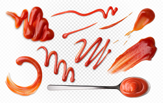Set different drops of ketchup. Vector illustration.