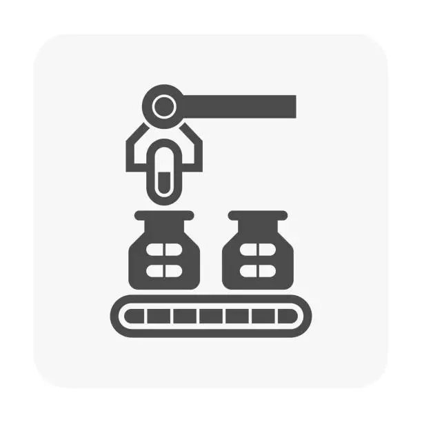 Vector illustration of Pharmaceutical manufacturing vector icon.