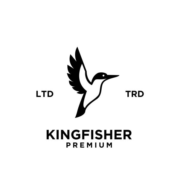 ilustrações, clipart, desenhos animados e ícones de voando simples kingfisher preto vetor design - guarda rios