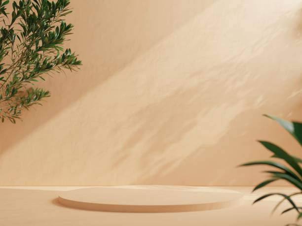 istock Mockup circle podium for product presentation on cream color background. 1396570608