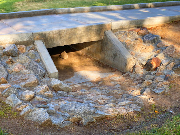 istock drainage culvert bridge city park sidewalk water ditch public stream community concrete path walkway drain 1396577393