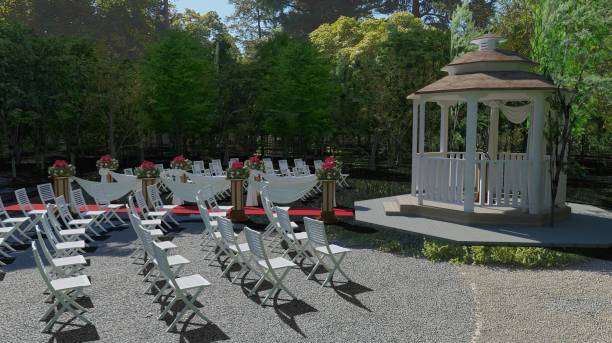 istock Beautiful garden wedding ceremony event 3d illustration 1396581652