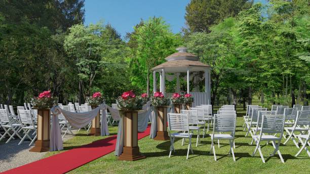 istock Beautiful garden wedding ceremony event 3d illustration 1396581653