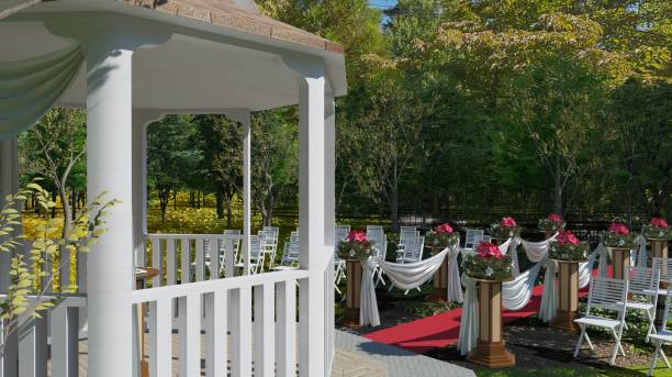 istock Beautiful garden wedding ceremony event 3d illustration 1396581665