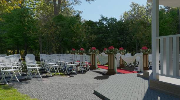 istock Beautiful garden wedding ceremony event 3d illustration 1396581667