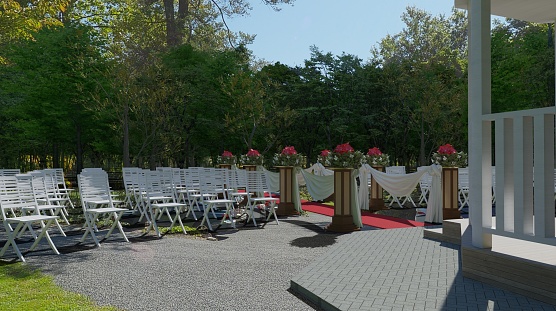 3D illustration beautiful garden wedding ceremony event