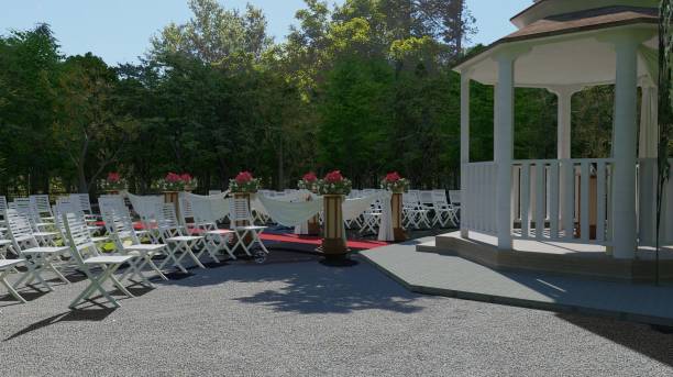 istock Beautiful garden wedding ceremony event 3d illustration 1396581668