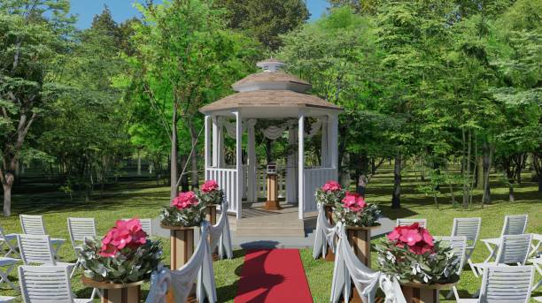 istock Beautiful garden wedding ceremony event 3d illustration 1396581676
