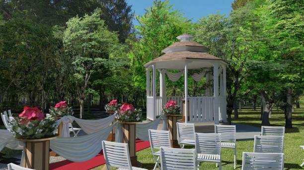 istock Beautiful garden wedding ceremony event 3d illustration 1396581683