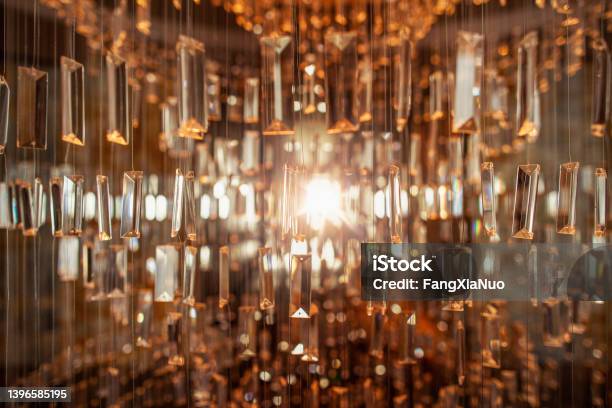 Elegant Luxurious Glass Chandelier Hanging From Ceiling Stock Photo - Download Image Now