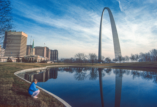 Gateway Arch NP - Reflecting on the Arch & Reflecting Pool - 1992. Scanned from Kodachrome 64 slide.