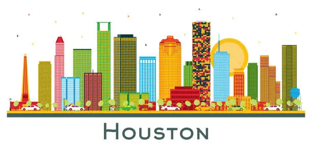 Vector illustration of Houston USA City Skyline with Color Buildings Isolated on White.