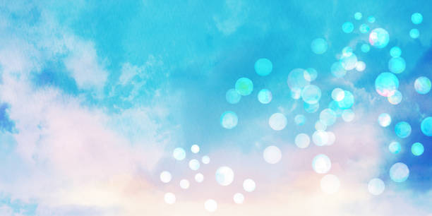 illustrations, cliparts, dessins animés et icônes de illustration de paysage de ciel bleu clair et rose avec des bulles de savon flottant - sky watercolour paints watercolor painting cloud