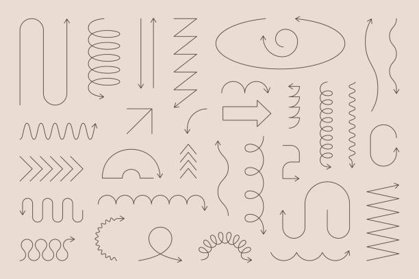Line Minimalist Geometric Arrow Set. Vector Collection Abstract Thin Lines Different Forms Line Minimalist Geometric Arrow Set. Vector Collection Abstract Thin Lines Different Forms Spiral, Zigzag, Spring Coil, Wave, Triangle zigzag stock illustrations