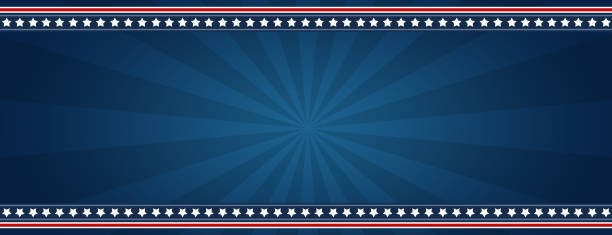 ilustrações, clipart, desenhos animados e ícones de uma grande faixa nas cores da bandeira americana com listras ao fundo. - fourth of july patriotism star shape red