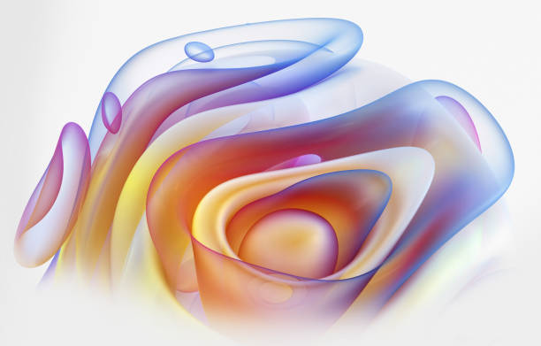 3d render of abstract art 3d background with part of surreal alien flower sculpture render 3d de arte abstracto fondo 3d con parte de escultura de flor alienígena surrealista en curva elegancia ondulada formas orgánicas en material plástico mate translúcido con efecto multicapa en amarillo púrpura y color degradado naranja sobre blan