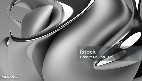 istock 3d render of abstract black and white monochrome art 3d background with part of surreal sphere sculpture in curve wavy elegance round lines forms in matte finish aluminum metal material with silver glossy parts 1396600944