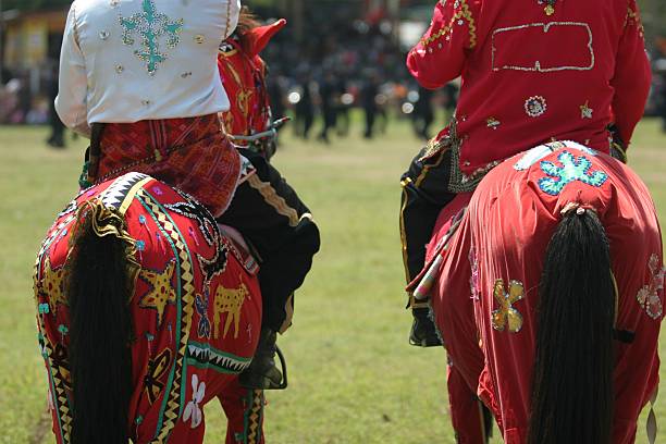 Bajau ethnic riding decorated horse during 'Tamu Besar' in Borneo,Sabah Malaysia