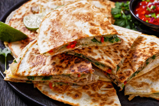 istock quesadilla with chicken, cheese, chilli, greens 1396608226