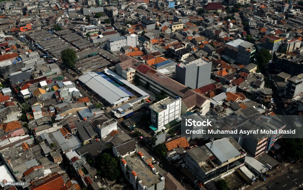 Jakarta High Density A bird eye view of high-density neighborhood in Jakarta Indonesia Stock Photo