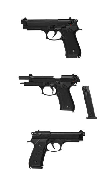 istock Modern semi-automatic pistol. A short-barreled weapon for self-defense. Arming the police, special units and the army. Isolate on a white background. 1396609785