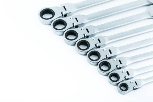 istock set of spanners on white background. 1396610720