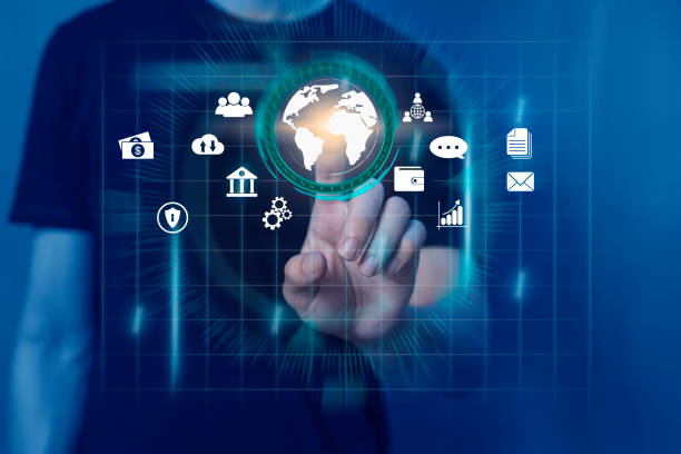 istock Businessman touches virtual screen technology to do online transactions via internet Connect data to the world. concept of global data connection by internet technology, big data system. 1396610844