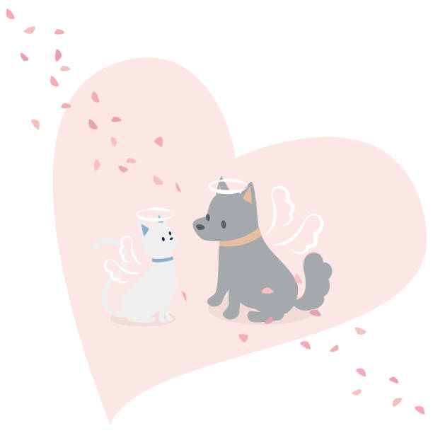 Dogs and cats with gentle expressions heading to heaven It is an illustration of a dog and a cat with a gentle expression heading to heaven. japanese angel stock illustrations