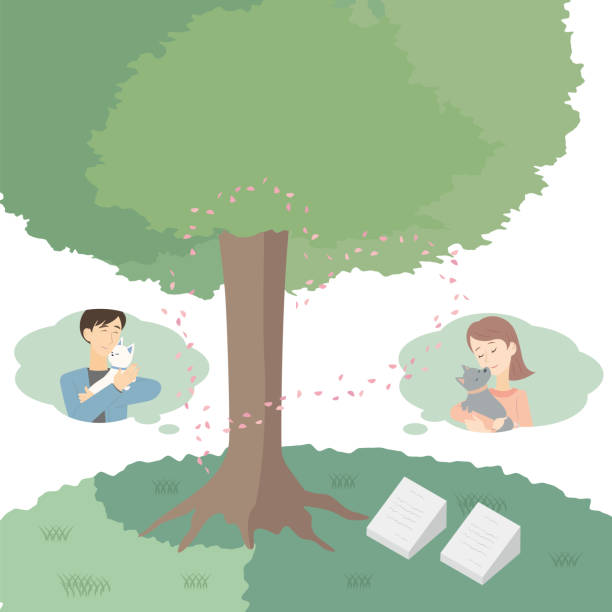 A reien and trees where a pet burial full of kindness is held It is an illustration of a reien and trees where a pet burial full of kindness is held. japanese angel stock illustrations