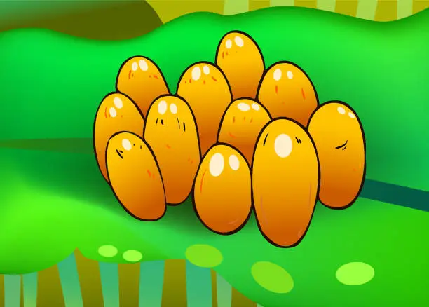 Vector illustration of Ladybug Eggs On The Leaf