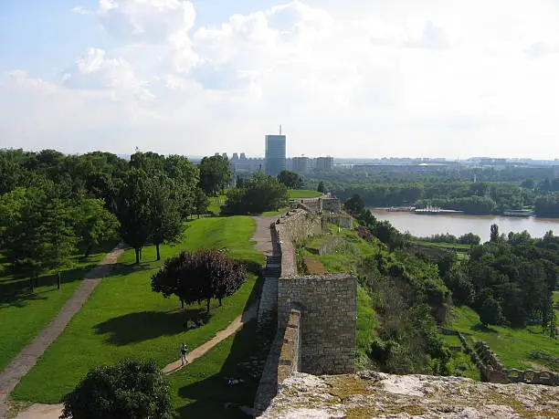 View from Nebojsa's tower of Belgrade fortress Kalemegdan