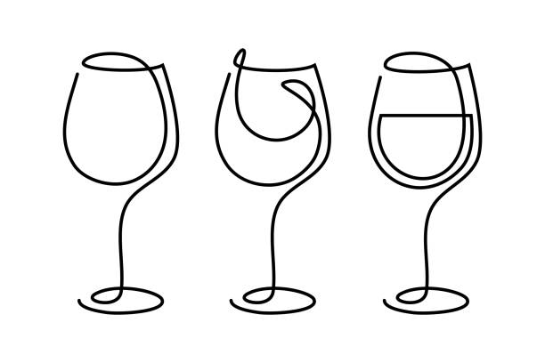 Wineglasses Wineglasses in continuous line art drawing style. Pouring wine to glass. Black linear design isolated on white background. Vector illustration wine and oenology graphic stock illustrations