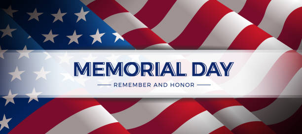 Memorial day usa remember and honor text on white tab banner on waving American Flag texture background vector design Memorial day usa remember and honor text on white tab banner on waving American Flag texture background vector design memorial day stock illustrations