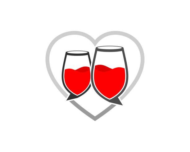 Love shape outline with wine bubble chat inside Love shape outline with wine bubble chat inside whitehall street stock illustrations