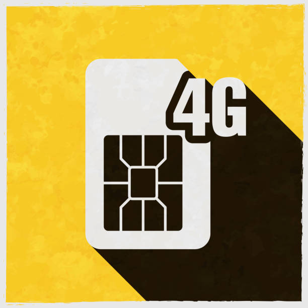 kuvapankkikuvitukset aiheesta 4g sim -kortti. kuvake, jossa on pitkä varjokuvioidulla keltaisella taustalla - 4g